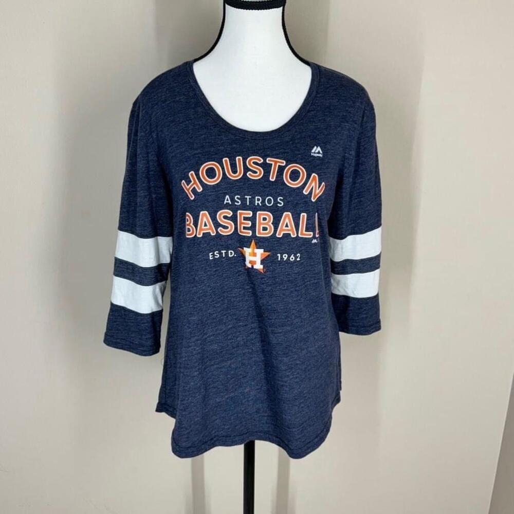 Majestic Houston Astros Baseball T-Shirt Size M Blue White. Go STROS!